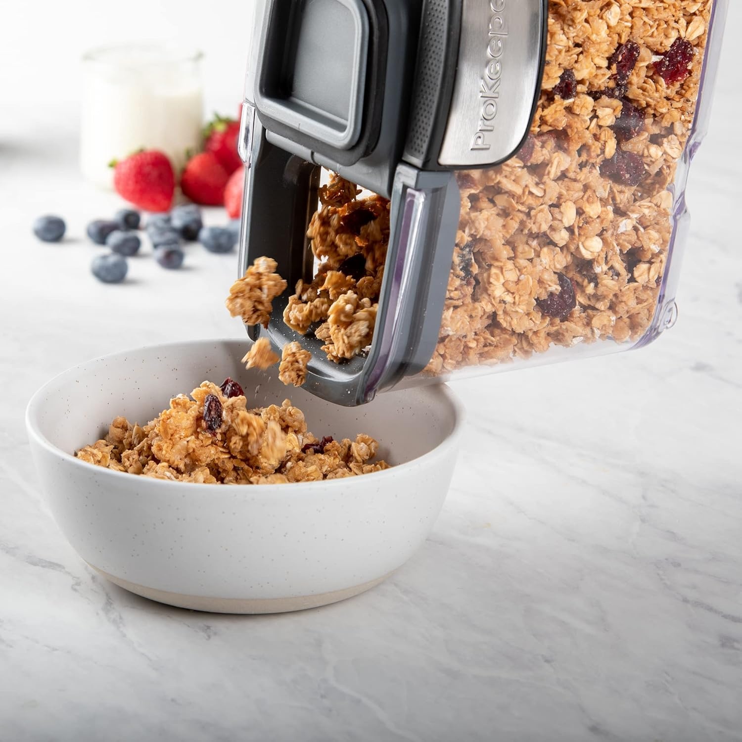 image:imageProKeeper by Progressive International Clear Plastic Airtight Food Bakers Kitchen Storage Organization Container Canister Set with Magnetic Accessories Flour 4QuartSmall Cereal Prokeeper
