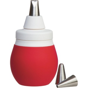 image:imagePrepWorks 4Piece Frosting Bulb Decorating Kit with 3 Piping Tips  Red for Cakes Cupcakes and Pastries